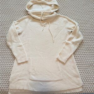 Athleta Cream Hooded Knit Tunic Sweater
